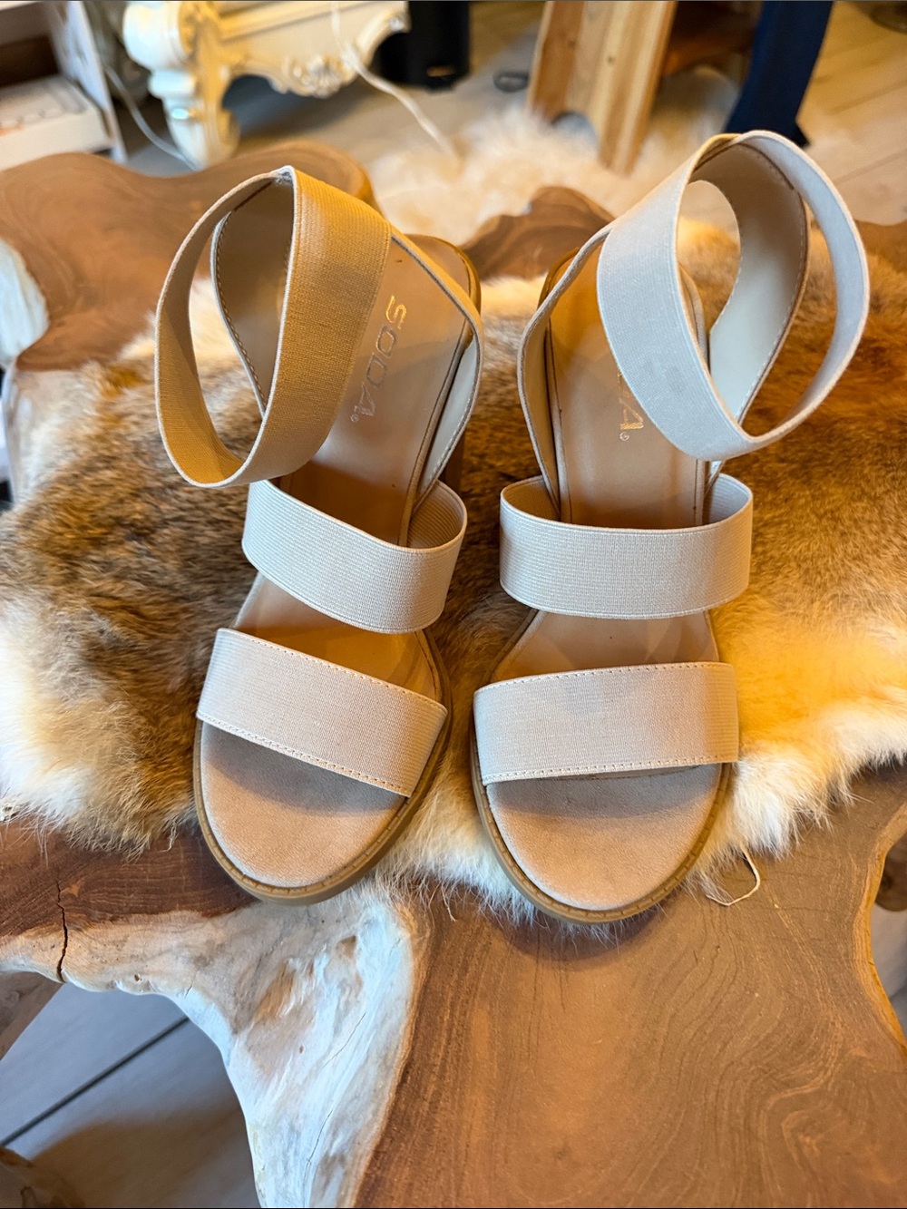 Soda Neutral Beige Elastic Strap Women’s Sandals